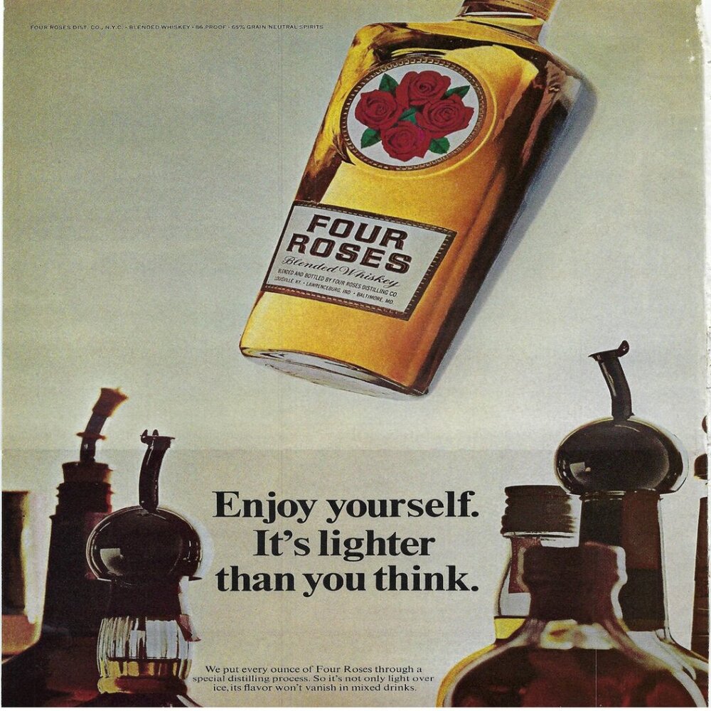 1967 Four Roses Blended Whiskey Enjoy Yourself It’s Lighter Vtg Print Ad/Poster